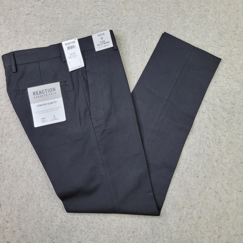 Kenneth Cole Reaction Slim Fit Pants Mens 29x30 Black Flex Waistband NEW